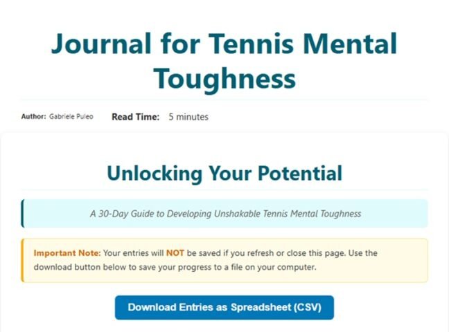 Journal for Tennis Mental Toughness