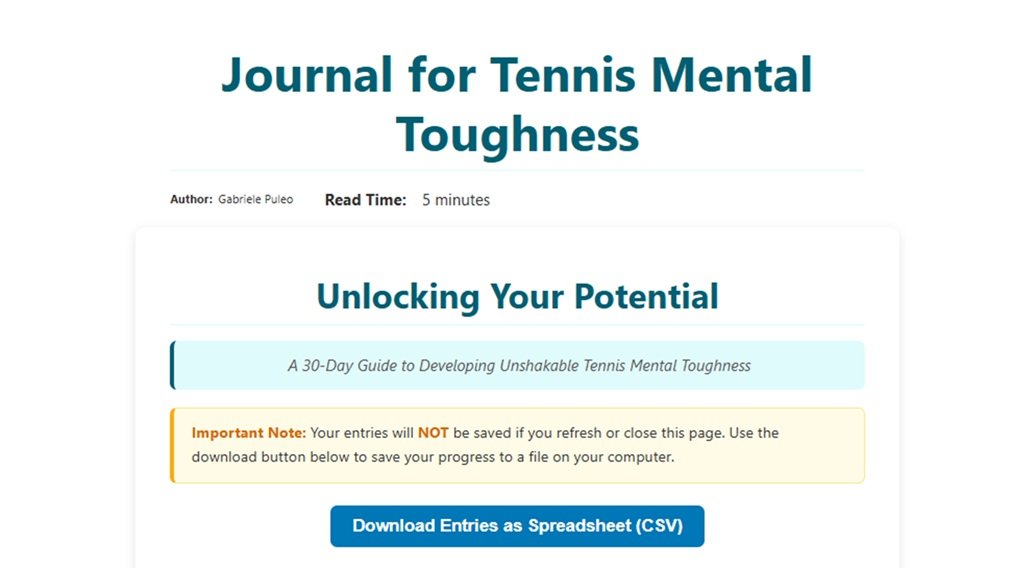 Journal for Tennis Mental Toughness